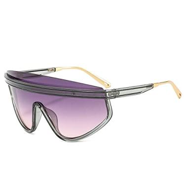 Imagem de Óculos de sol de luxo de uma peça para mulheres vintage oversize meia armação listra óculos de sol masculinos tons pretos, cinza cinza rosa, tamanho único