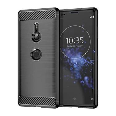 Imagem de HONGYAN Capa de telefone Textura escovada Caixa TPU à prova de choque de fibra de carbono para Sony XZ3 Capa protetora