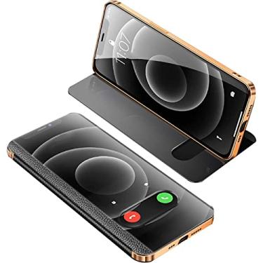 Imagem de KOSSMA Capa de couro para iPhone 12/12Pro 6,1 polegadas, capa de proteção à prova de choque com flip de couro genuíno retrô ultra fina com suporte (cor: preto, tamanho: 12)