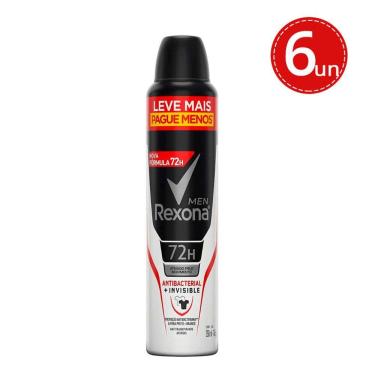 Imagem de Kit Desodorante Rexona Aerosol Antibacterial Invisible 250ml - 6 Unidades