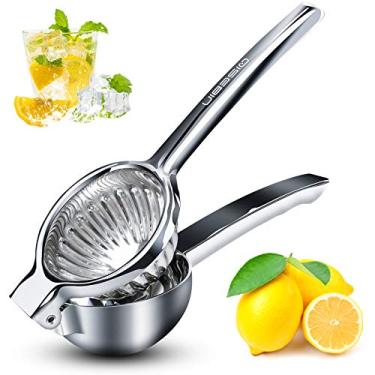 Imagem de Qisebin Espremedor de limão de aço inoxidável premium - Espremedor de frutas cítricas manual grande e espremedor de limão, prata (KP3011)