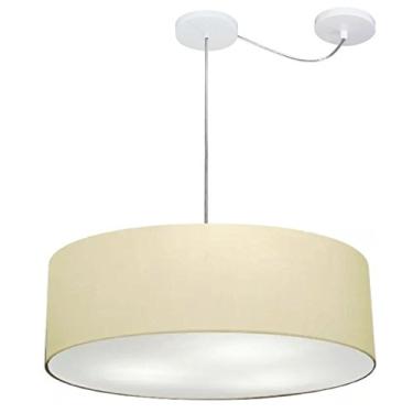 Imagem de Lustre Pendente com Desvio de Centro Cúpula Tecido 55x15 cm, Vivare Iluminação, Pendente4262 LA, Algodão Cru, Médio
