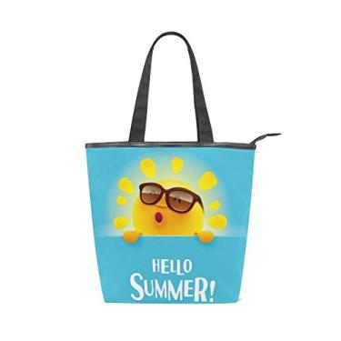 Imagem de Bolsa de ombro feminina de lona com alça superior Hello Summer Cool Sun