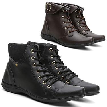 Imagem de Kit 2 Pares Bota Feminina Cano Curto Coturno Dia a Dia Cor:Marrom;Tamanho:37