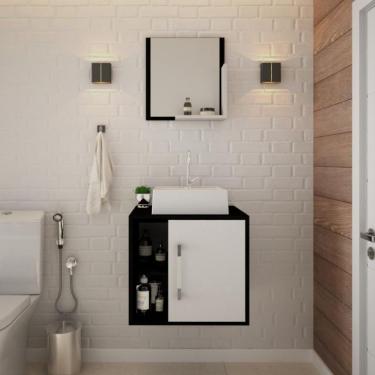 Imagem de Conjunto para Banheiro Gabinete com Cuba Q32 e Espelheira Soft 500  Preto Ônix com Branco