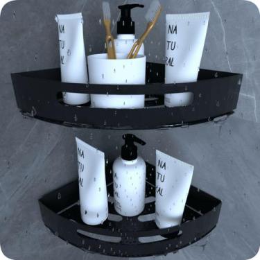 Imagem de Kit 2 Suportes Porta Shampoo P/ Banheiro De Canto Inox Preto - Metalcr