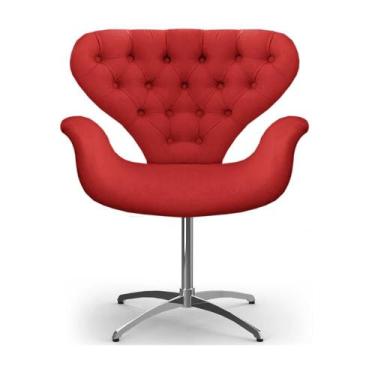 Imagem de Cadeira Com Capitonê Poltrona Tulipa Vermelha Base Giratória - Clefato