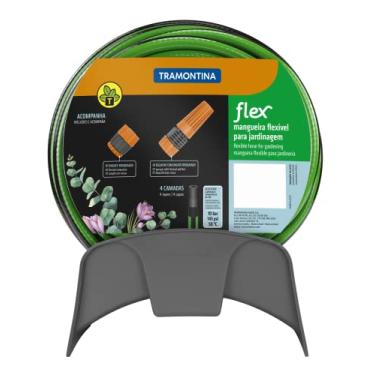 Imagem de MANGUEIRA JARDIM FLEX ESPECIAL LISTRADA EM PVC, COM SUPORTE E ENGATES PLAST, COM 15 METROS