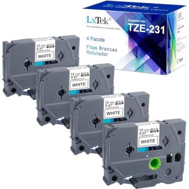 Imagem de 4x FITAS ROTULADOR BROTHER COMPATÍVEL TZE-231 TZE231 TZ-231 usar com PT-D400 PT-D600 PT-H300 PT-P700, BRANCAS, 12mm x 8m
