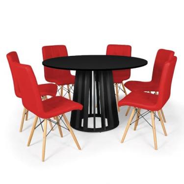 Imagem de Conjunto Mesa de Jantar Redonda Talia Preta 120cm com 6 Cadeiras Eiffel Gomos - Vermelho