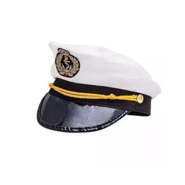 Imagem de Genérico Chapéu Náutico Marinheiro Quepe Boina Capitão Branco 15 cm Homens Adultos Fantasias Festas Carnaval