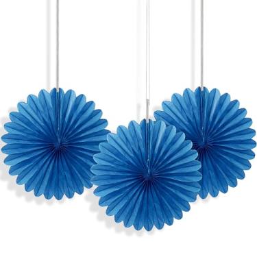 Imagem de Ventiladores de papel de seda azul royal para pendurar – 15 cm, 3 unidades – Perfeito para festas e decoração de casa