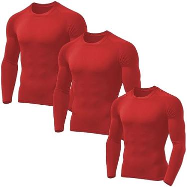 Imagem de Kit 3 Camisetas Masculinas Segunda Pele Térmica Proteção Solar Uv 50+ Manga Longa Dry Fit (P, 3 Vermelho)