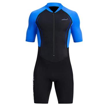Imagem de Roupa de mergulho masculina curta com zíper frontal de neoprene para surfe, natação, mergulho, mergulho de 1,5 mm, roupa de banho de manga curta, proteção solar, snorkel, caiaque, G