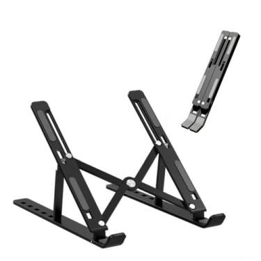 Imagem de Suporte Notebook Ajustável em Alumínio Resistente Apoio Mesa em Metal Dobrável com Altura Regulável Portátil Base para Laptops de 10 à 17 Polegadas e Celular e Tablet Ergonômico (Preto e Cinza)