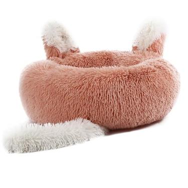 Imagem de Cama de gato para gatos internos, camas de cachorro para cães pequenos, cama de gato calmante redonda lavável, design de orelha de desenho animado, cama de animal (Color : Pink1, Size : M)