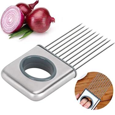 Imagem de Suporte de cebola cortador de ferramentas vegetais guia de corte de tomate vegetal suporte de carne de limão cortador de ferramentas de corte, utensílios de cozinha de corte de aço inoxidável, descasc