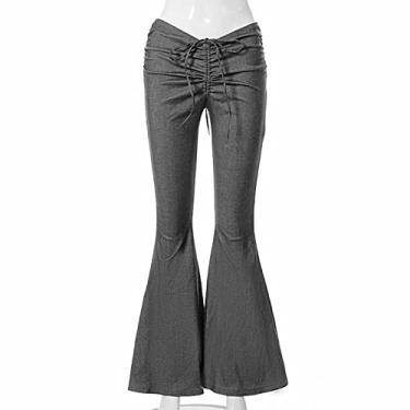 Imagem de Calça flare feminina plus size de cintura alta jeans de verão calças de ioga de algodão slim fit casual, Cinza, G