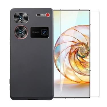 Imagem de WDMYLFTW Capa para ZTE Nubia Z60 Ultra + película protetora de tela de vidro temperado - Capa protetora de TPU (preta)