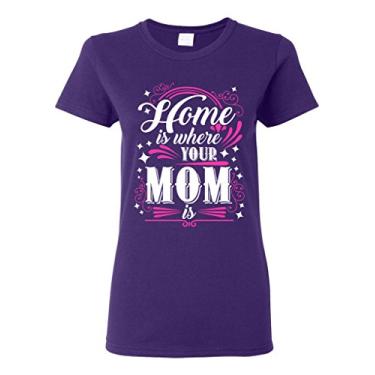 Imagem de Camiseta feminina Home is Where Your Mom is Mother Funny Humor DT, Roxo, M