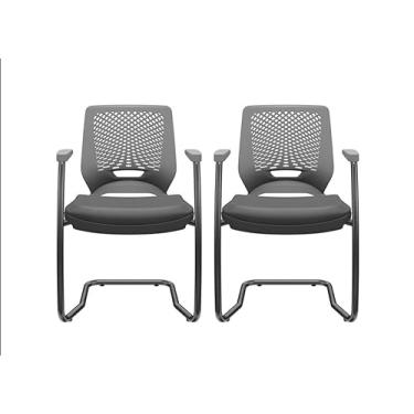 Imagem de PLAXMETAL, Kit 02 Cadeiras Escritório Fixas Aproximação Beezi Base Preta em S Assento Facto Dunas Grafite e Encosto Cinza PLAXMETAL