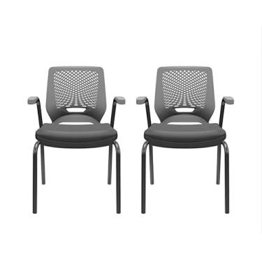 Imagem de PLAXMETAL, Kit 02 Cadeiras Fixas Aproximação 4 pés com Braço Beezi Base Preta Encosto Cinza Assento Facto Dunas Grafite Plaxmetal