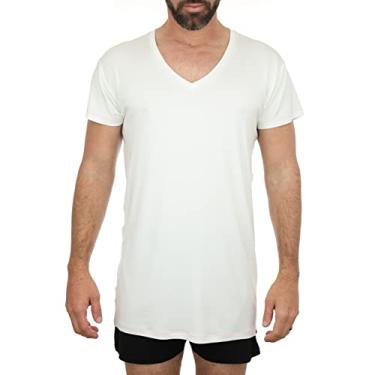 Imagem de RUMPY Camiseta Uber ultramacia com decote em V, Branco com fio rosa, XG
