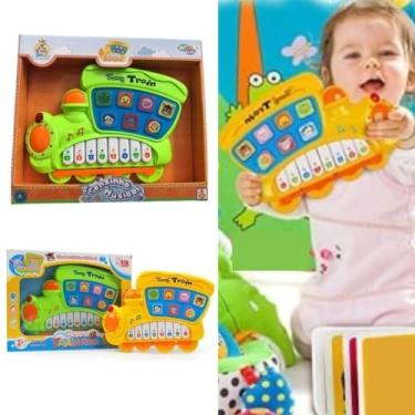 Imagem de Brinquedo Musical Bebe TRENZINHO infantil kids com luz e som animais telefone piano BANDINHA didático educativo interativo PARA CRIANÇAS APRENDIZADO 15 teclas 26 cm