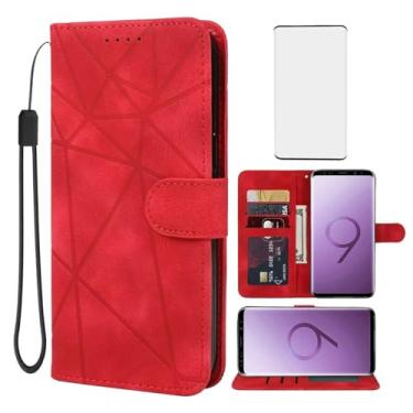 Imagem de Wanyuexes Capa para Galaxy S9, capa carteira para Samsung S9 SM-G960U com protetor de tela de vidro temperado, toque de pele PU, flip fólio, suporte para cartão de crédito, capa para celular para