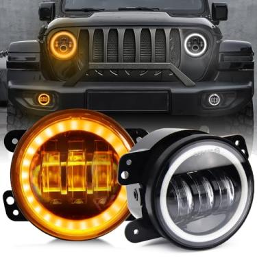 Imagem de UNI-SHINE Anel de farol de neblina LED de 10 cm compatível com Jeep Wrangler JK Unlimited JKU 2007-2018, com seta de seta âmbar DRL branco, substituições de para-choque dianteiro aprovado pelo DOT