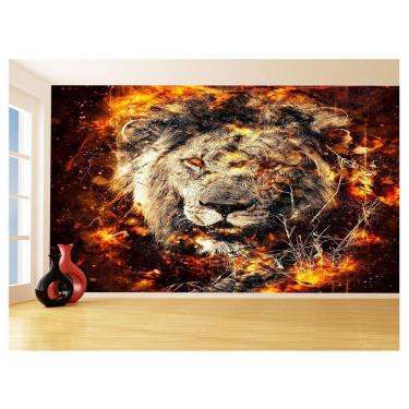 Imagem de Papel De Parede 3D Animais Leão Rosto Fogo Rei 3,5M Anm486