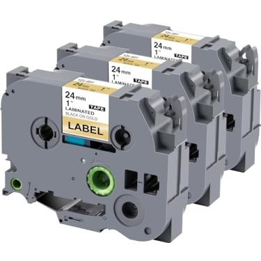 Imagem de Weemay Pacote com 3 fitas adesivas laminadas TZe851 24 mm preto sobre ouro, compatível com fita adesiva Brother TZe-851 TZe 851 TZ-851 TZ851 para impressora PTouch PT-E500 PT-D600 PT-P750W PT-P900W,