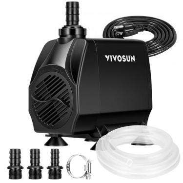 Imagem de VIVOSUN Bomba de água submersível 1050 GPH 100W, bomba de fonte silenciosa com elevação de cabeça de 4 metros, cabo de alimentação de 2 metros, 3 bocais, tubulação e 2 grampos, para tanque de peixes
