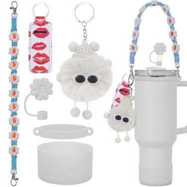 Imagem de 6 peças para acessórios Stanley Cup Tumbler 1,134 g 850,5 g, compatível com Stanley Cup Tumbler Water Bottle Handle Sling Strap para transporte (branco)