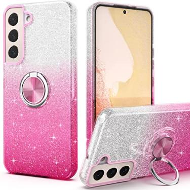 Imagem de PeeTep Capa para Galaxy S22 Plus, Slim Fit Glitter Sparkly Case com suporte de anel de 360° Suporte magnético para carro capa protetora durável absorvente de choque para Galaxy S22 Plus 16.8 cm para