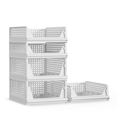 Imagem de Proarea Pacote com 5 cestas de armazenamento de plástico empilháveis, organizador de armário, organizador de roupas, gaveta, recipiente para sala de estar, banheiro, cozinha, escritório (2L + 3S)