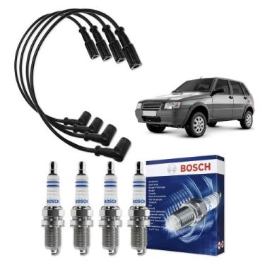 Imagem de Kit Cabo E Vela de Ingnição Original Bosch Fiat Uno Mille 1.0 MPI Flex