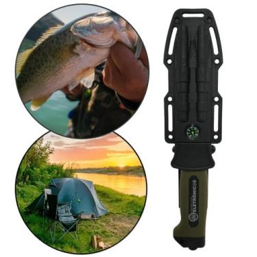 Imagem de Faca de Caça e Pesca Preta Com Kit Sobrevivência Apito Pederneira Incl