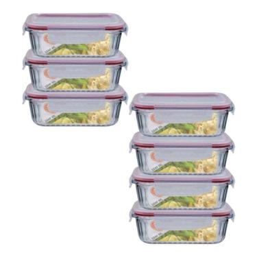 Imagem de Jogo 7 Potes Vidro Hermético Retangular Canelado 1040ml - Belo Vidro, 