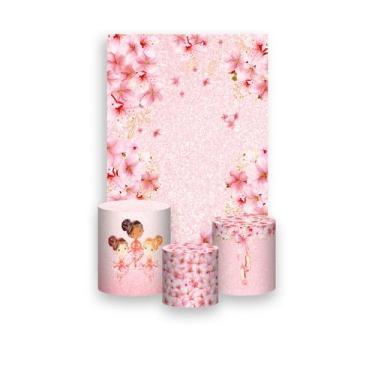 Imagem de Painel De Festa Vertical 1,50 x 2,20 + Trio De Capas Cilindro - Flores