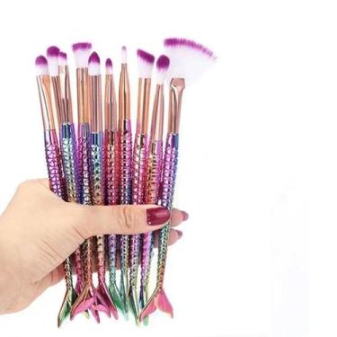 Imagem de Kit 10 Pincéis Sereia Maquiagem Sombra Blush Contorno Luxo - Tatudeboa