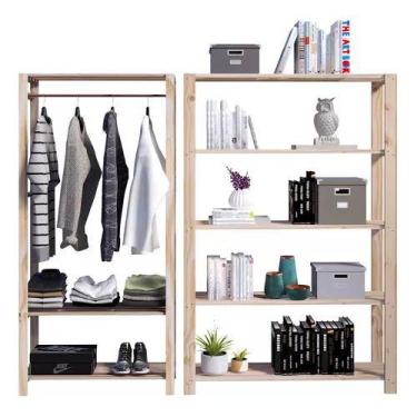 Imagem de Arara Nova Reforçada e Estante Para Chão Sala Minimalista Combo Multiu