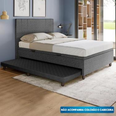 Imagem de Base Cama Baú Casal com Cama Auxiliar c/colchão conjugado Veludo - Sky