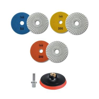 Imagem de 3 Lixa Diamantad Polir Mármore Granito Porcelanato + Suporte - tcrabra