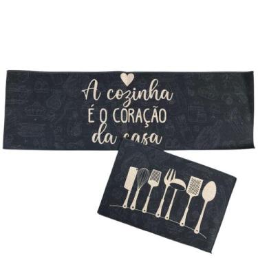 Imagem de Jogo de Tapetes 2 Peças Passadeiras de Cozinha Estampados Decoração - 