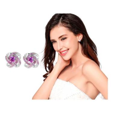 Imagem de Brincos Feminino Flor Pedras Strass Sobrepor Delicado Festa - anjo da 