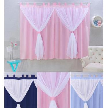 Imagem de cortina para quarto de bebe menino e menina persiana franzida + voal m