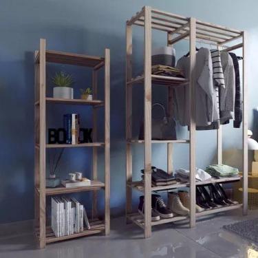 Imagem de Estante Vertical Pinus com Arara de Roupas Aberto - Technox