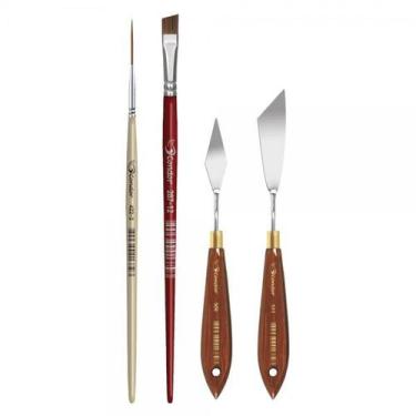 Imagem de Kit para efeito marmore 4 peças pincel espatula para pintura 4490 cond