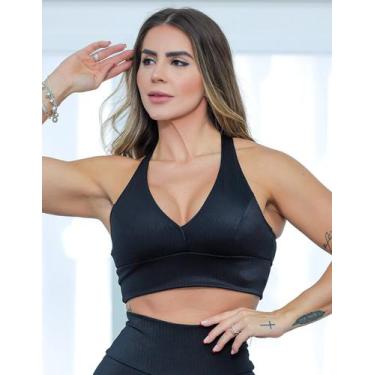 Imagem de Cropped Preto em Poliamida Texturizada com Bojo  - Fitmoda, Preto, M